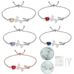 Charme Pulseiras Memorial Urnas Bangle com Rose Pingente Ajustável Pulseira de Cremação para Cinzas Humanas / Pet Pequenas Jóias Românticas Presente Mulher