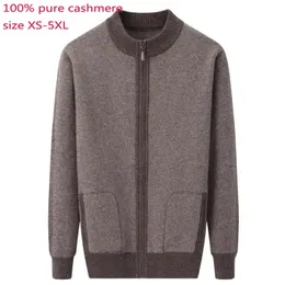 Vinter 100% Pure Cashmere Cardigan Men Warm Thick Zipper Coat tröja Högkvalitativ plus storlek XS S M L XL 2XL 3XL 4XL 5XL 240124