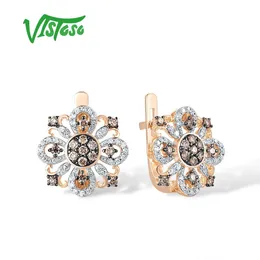 Charm Vistoso Pure14k 585 Rose Gold Earrings For Women Sparkling Diamond Brown Diamond Flower Earrings Delicate Trendy Fine Jewelry