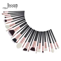 Jessup conjunto de pincéis de maquiagem profissional, 25 peças, base sintética natural, pó, sombra, blush, preto, t155 240124