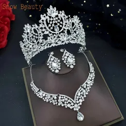 Fascino A195 Set di gioielli da sposa in cristallo Fascia per capelli barocca Perline Strass Diademi Corone Collana Orecchini Set Copricapo da sposa di moda