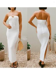 Casual Dresses Viqwqii Women S Summer Long Bandeau Dress White Sleeveless Off Shoulder High Split Tube Top