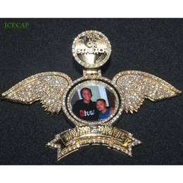 Ciondolo Hip Hop con ali ghiacciate in argento 925 con foto di memoria Collana fai da te creativo personalizzato Vvs Moissanite ciondolo con ali d'angelo