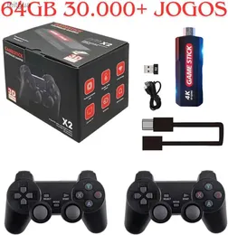 Controladores de jogo Joysticks Game Stick 4k X2 64GB 30K + Jogos Super Play 1 SP Atari Game Boy e outros YQ240126