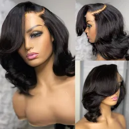 Onda do corpo brasileiro curto bob 4x4 fechamento peruca transparente 13x4 frente do laço perucas de cabelo humano para mulheres pré arrancadas cabelo natural