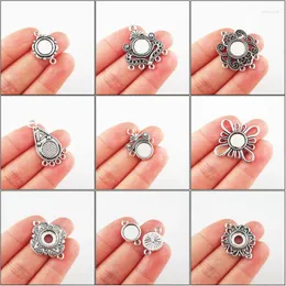 Charms Fashion Flower Cross Teardrop 10mm Bildram Tibetansk silverpläterade Conetors för gåvor smycken