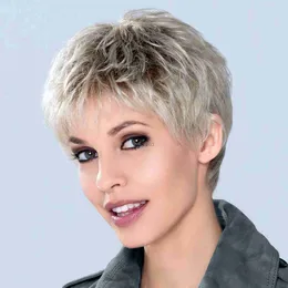 Cosplay Wigs BCHR Short Blonde Pixie Cut Wigs for Women Mixed Brown Ombre Wig