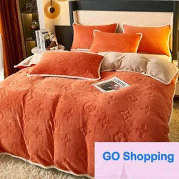 Top New Milk Fiber Three-Dimensional Carved Heavy Weight Thick Fleece Edging Baby Velvet Four-Piece Set Flannel Coral Velvet