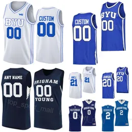 Hombres Mujeres Niños Baloncesto universitario BYU Cougars Jersey 20 Spencer Johnson 21 Trevin Knell 2 Jaxson Robinson 30 Dallin Hall 15 Richie Saunders 0 Noah Waterman Camisa