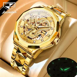 Original Top Brand JSDUN Luxury Watch for Men Automatic Mechanical Gold Dragon Stainless Steel Waterproof Luminious Wristwatches 240123