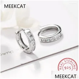 Hoop Huggie Hoop أقراط لطيف 10 مم 925 Sterling Sier Square CZ Stone Loop Small Circle Hie للنساء