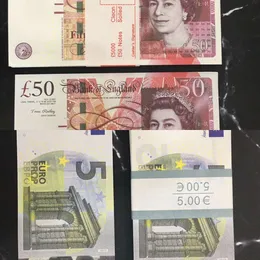 Prop Money Toys UK Euro Dollar Funts GBP British 10 20 50 Pamiętne fałszywe notatki zabawka dla dzieci Prezenty świąteczne lub film wideo 100 szt./Packw09s
