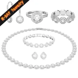 Zestawy oryginalne zestaw biżuterii ślubnej urok 2024 Nowy trend chroma luksusowy anielski naszyjnik pierścionki bransoletki dla kobiet z logo