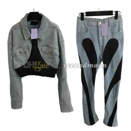 Women Cropped Jacket Vintage Denim Coat Lapel Neck Long Sleeve Outerwear Spring Casual Style Jackets