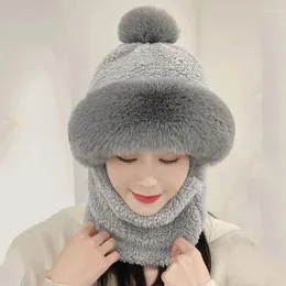 Berets Coral Fleece Wintermütze für Damen Mützen Schal Warme atmungsaktive Wolle Damen Ohr Gesicht Halsschutz Kappe Winddichte Hüte