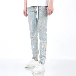 2024 New Fashion Purple Brand Jeans High Street Paint Ageged Trend Slim Jeans