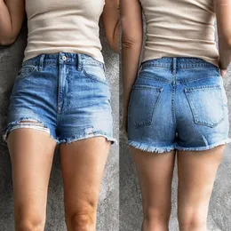 Calças femininas verão mulheres jeans curtos rasgados buraco franjas borda skinny shorts booty levantamento calças casuais pantalones