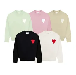 2024 Unisex Designer Amis Sweater Homens Mulheres Moda Coreana Um Padrão de Coração Redondo Pescoço Knitwear Suéter Amante de Luxo A-Line Pequeno Vermelho 66