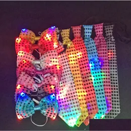 Andere festliche Partyzubehör Neuartige blinkende leuchtende Schleife mit Schleife, Krawatte, LED-Männer-Party-Lichter, Pailletten, Fliege, Hochzeit, Glow-Requisiten, Chr DHC95