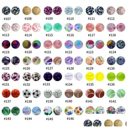 Massaggiagengive per bambini Giocattoli 50 pezzi Perline di sile 15 mm Rotondo Tie Dye Stampa Leopardo Massaggiagengive Bpa per catena ciuccio Accessori molari 240123 Drop Deli Oto5X