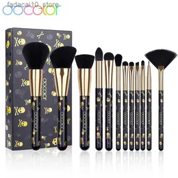 فرش المكياج Docoleor Goth Makeup Brush Set 12pcs Professional Face Powder Eyeshadow Blush Foundation Brending Cosmetic Professional Brushes Q240126