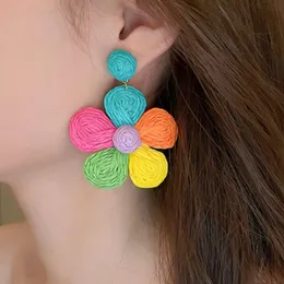 Colorful Woven Cord Flower Earrings Summer Youth Style Ear Pendant Fashion Versatile Girls Stud Earrings Cute Women Perfect Gift Boutique Earrings