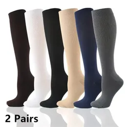 2 Çift Sıkıştırma Çorapları Kan Dolaşımı Promosyonu Zayıflama Spor Hemşire Çorapları Yorgunluk Anti Konfor Diz Yüksek Çoraplar