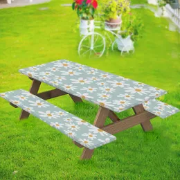 Tischdecke mit Gänseblümchen-Motiv, elastisch, passgenaue Tischdecke und Sitzbezüge, Vintage-Stil, Blumenbezug für drinnen und draußen, Picknick, Grillen, Essen