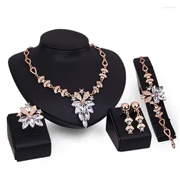 Conjunto de collar y pendientes para mujer, anillo de cristal transparente para boda, pulsera de acero inoxidable, bisutería femenina de Dubái
