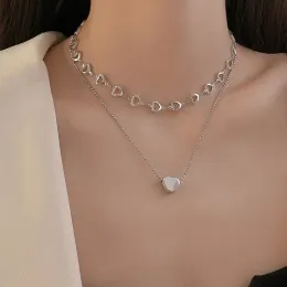 Kpop Heart Pendant 14k قلادة ذهبية بيضاء للنساء خمرات الطبقات المتعددة سلاسل قلادة بانك بامن