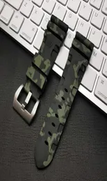 Brand 24mm 26mm Silicone Rubber Green Camo Watch Band Replace for Panerai Strap Watch Band Waterproof Watchband Tools H09158274714