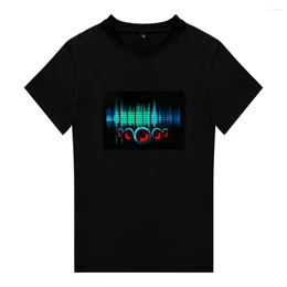 Herren-T-Shirts 2024, die blinkendes EL-Sound-aktiviertes T-Shirt mit individuell leuchtendem In-Dark-Panel für Musikpartys verkaufen