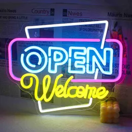 LED-Neonschild „Open Welcome“, Neonschilder für Wanddekoration, Neonlicht, offenes Schild mit USB-Stromversorgung, für Business, Bar, Shop, Salon, Hotel, Neonschilder YQ240126