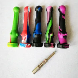 Nectar Collector Smoking Pipes Accessories With 14mm Titanium Tip Nail Silicone Caps Concentrate Oil Rigs Dab Straw Starter Kits 11 LL