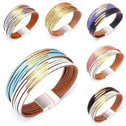 Bangle Wybu 11 cores multi-camada de couro feminino pulseira de duas cores perfeita correspondência jóias para presentes de família e amigos neste verão 240125