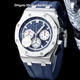 HBF 26420 MENS Watch Cal.4401 Flyback Chronograph Ruch Chronograph Stael Blue Blue Dial z Mega Tapisserie Wzór Sapphire Crystal Designer WristWatch