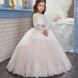 Платья для девочек с длинными цветами на свадьбу, элегантное роскошное детское свадебное платье принцессы с кружевными рукавами