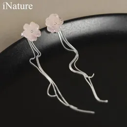 Ohrringe INATURE natürliche rosa Kristallblume lange Quaste Ohrringe für Frauen Hochzeitsschmuck
