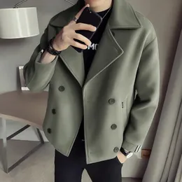 Autumn and Winter Windbreaker Men's Korean Style Fashion High-quality Short Woolen Coat Pure Colorcasual Comfortable Coat EUsize 240124