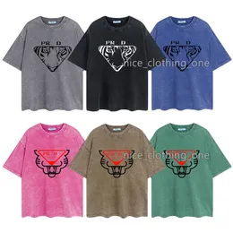 Erkek Tasarımcı Pra T-Shirt Vintage Retro Yıkalı Gömlek Lüks Marka Tişörtleri Kadın Kısa Kollu Tişört Yaz Nedensel Tees Street Giyim Üstleri Çeşitli Renkler-14