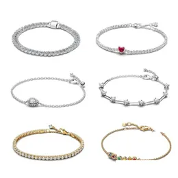 Charme Pulseiras Novo Inverno Natal Timeless Pave Chain Pulseira 925 Sier Alta Qualidade Original Vermelho Espumante Coração Tênis Pêra Halo Otwyh