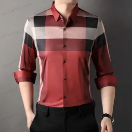 Men's T-Shirts High Grade Long Sleeve Business Casual Shirt for Men T-Shirty 2023 Luxury Designer Brand New Spring/autumn Versatile Stripe Tops T240126