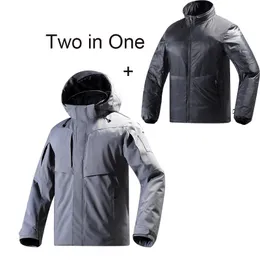 Warmer Outdoor-Jagdmantel für Herren, taktischer, winddichter Ladungsmantel, 90 % Gänsedaunen, abnehmbare Daunenfutterjacke, Hardshell 240122