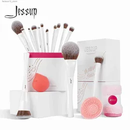 Pincéis de maquiagem Jessup Pincéis de maquiagem 4-14pcs Conjunto de pincéis de maquiagem Conjunto de presente de maquiagem de alta qualidade para mulheres com esponja MakeupBrush CleanerTowel T333 Q240126