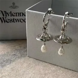 Designer Viviane Westwood Empress Dowager Three Dimensional Saturn Lucky Planet Pearl Water Drops White Diamond Pendant Earrings and Earrings