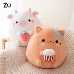 ZU Arrival Kawaii Stuffed Animal Strawberry Cow Popcorn Cat Plushies Doll Huggable Fat Big Hug Pillow Sofa Bed Decor Cushion 240124