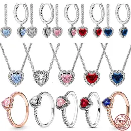 Nuova serie Sterling Sier Classic con anello a cuore brillante, collana, orecchini, gioielli con fascino leggero, regalo commemorativo