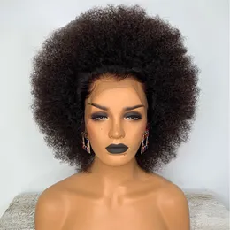 180 -gęstość afro perwersyjna koronkowa koronkowa peruka brazylijska Remy Human Hair HD Lace Natural Lowerny 13x4 Blueless Afro Short Bob Wig