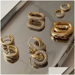 Brincos de garanhão Moda Cz Zircon Rodada Hie Hoop para Mulheres Geométricas Fivela de Orelha Aros Banhado a Ouro Jóias de Aço Inoxidável Drop Del Otkcr