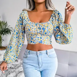 Blusas femininas verão para mulher plus size lanterna manga arco floral chiffon camisa topo de colheita elegante jovem mulher blusas